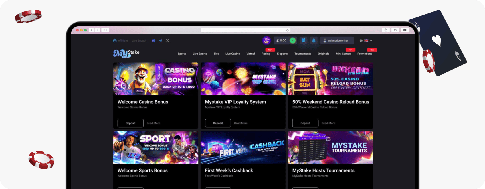 screenshot of mystake promotions page