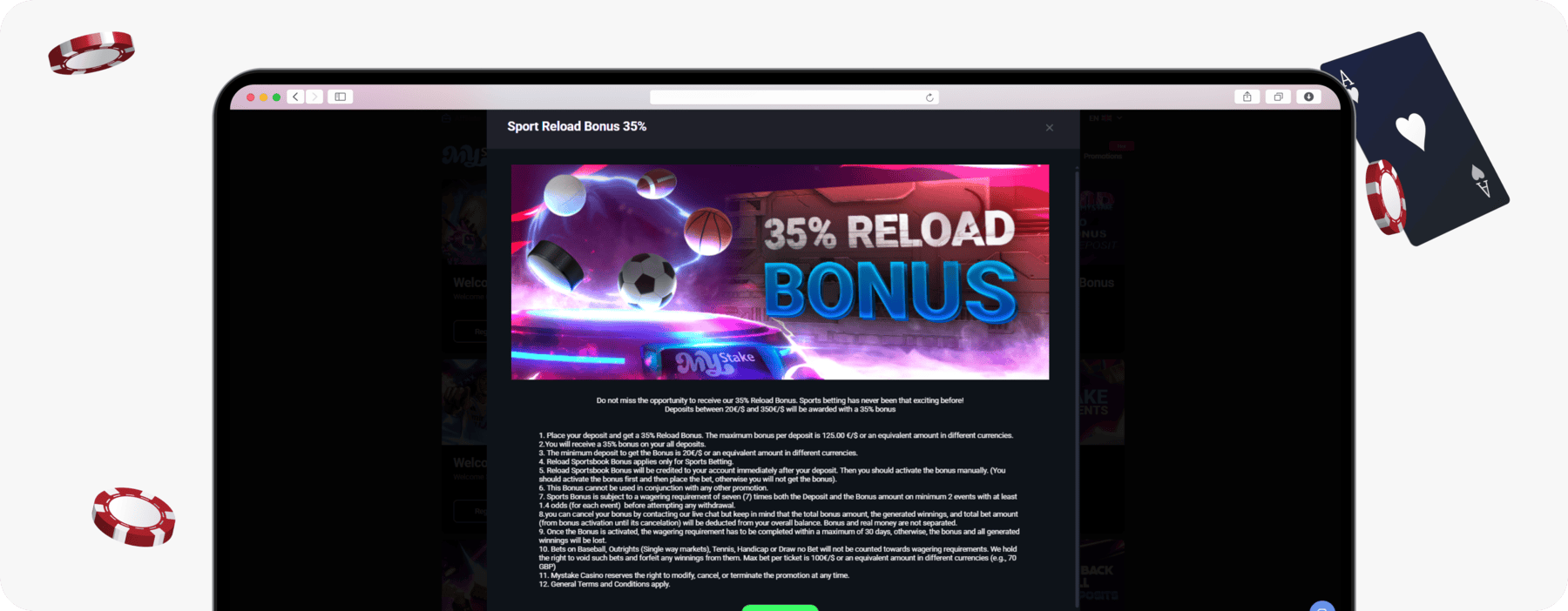 screenshot of mystake sports reload bonus