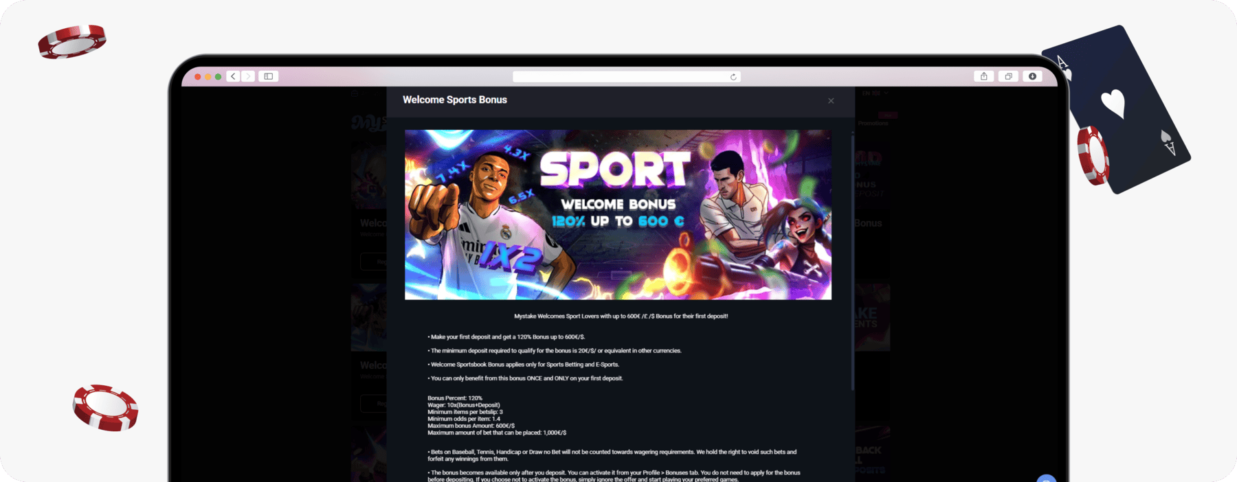 screenshot of mystake sports welcome bonus