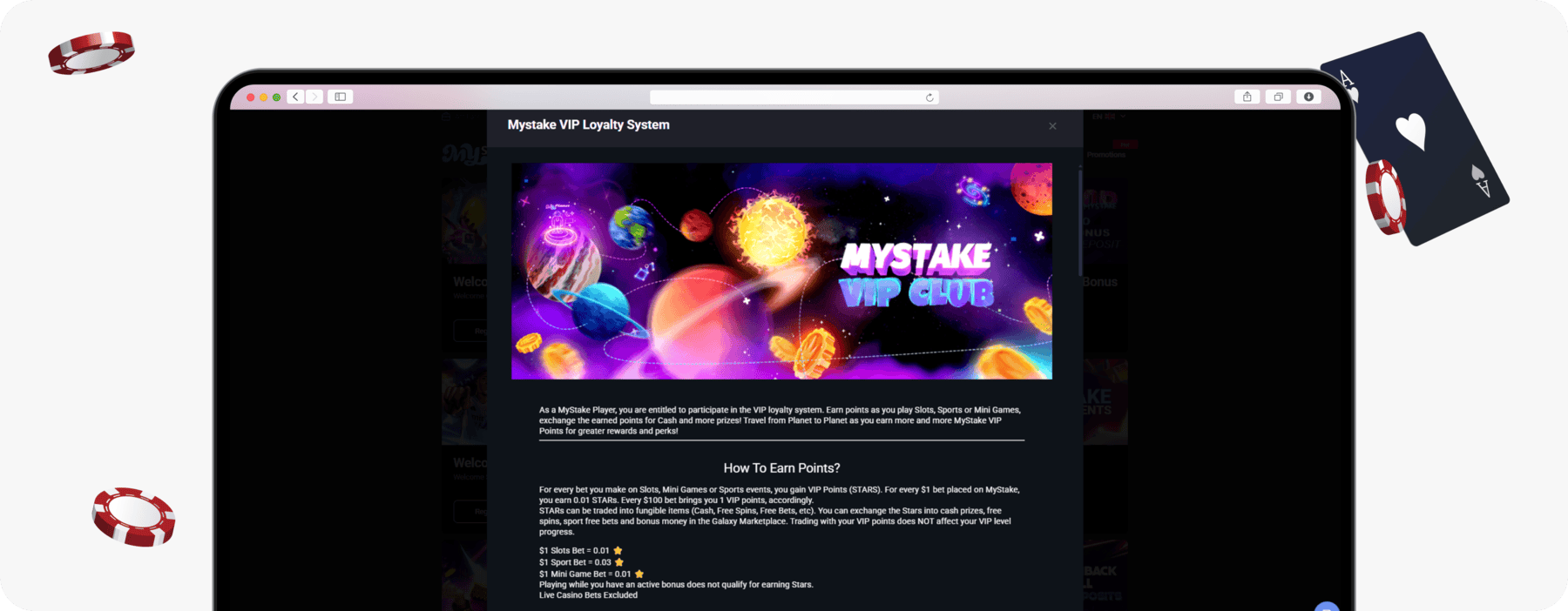 screenshot of mystake vip loyalty system