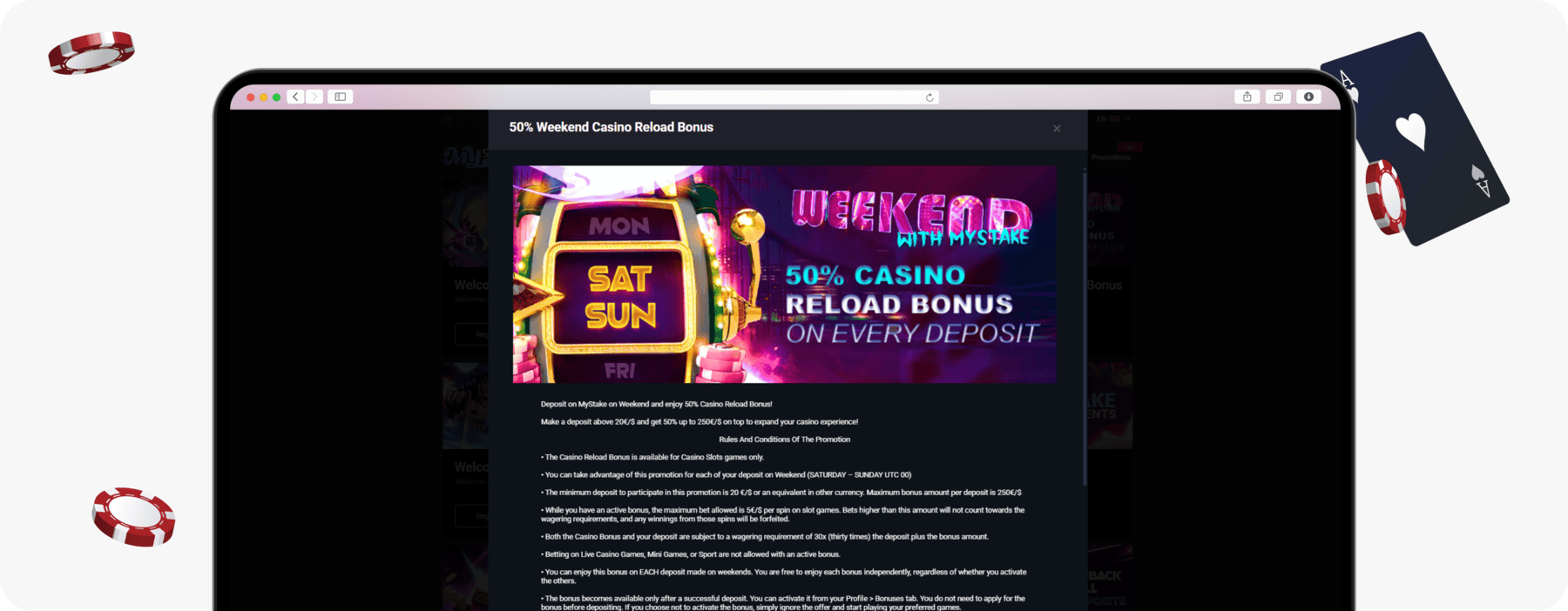 screenshot of mystake weekend reload bonus