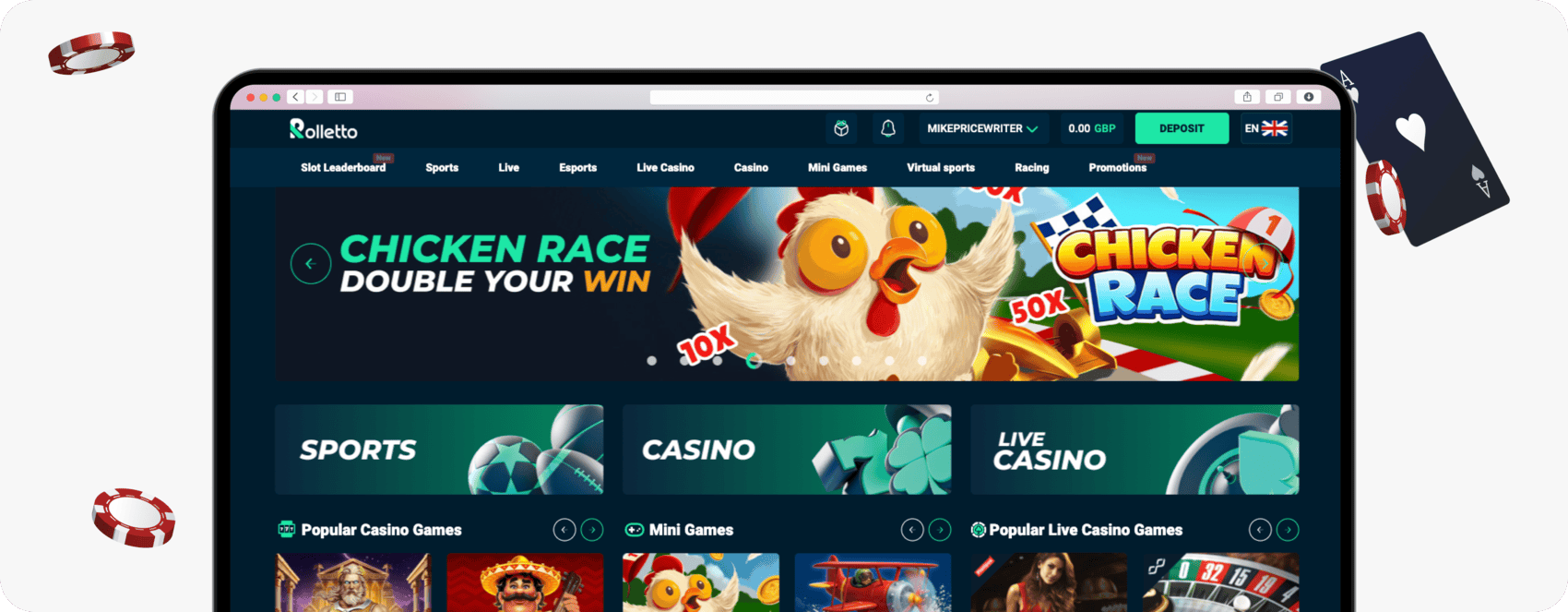screenshot of rolletto casino design