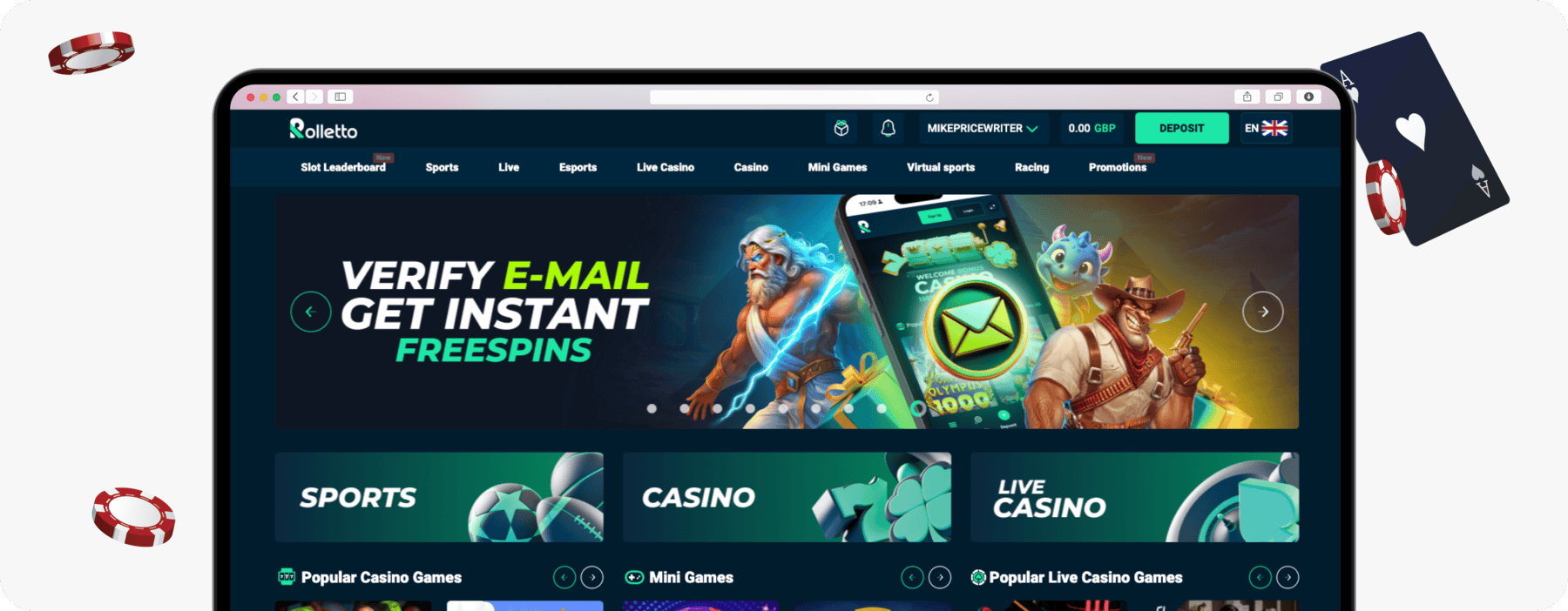 screenshot of rolletto homepage
