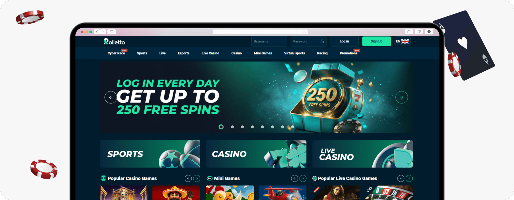 screenshot of rolletto homepage