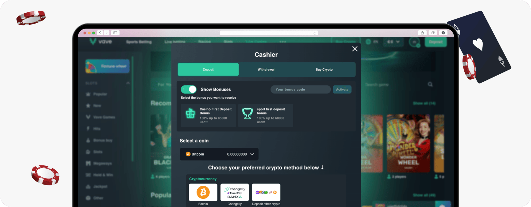 screenshot of vave deposit page