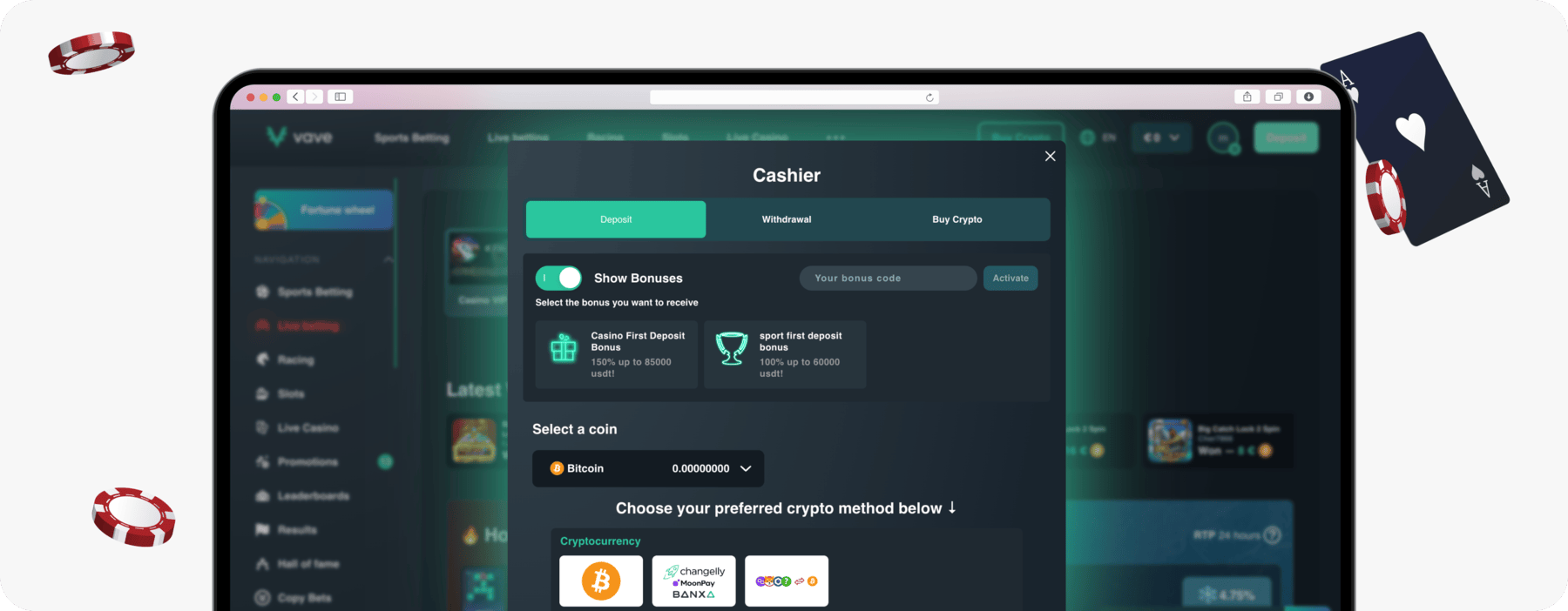screenshot of vave deposit page