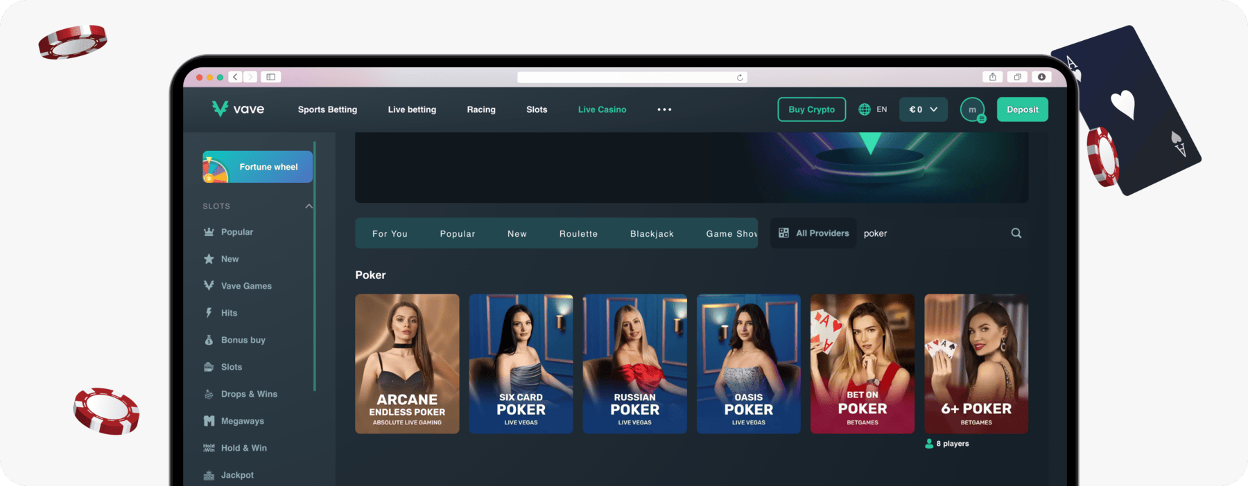 screenshot of vave live poker games