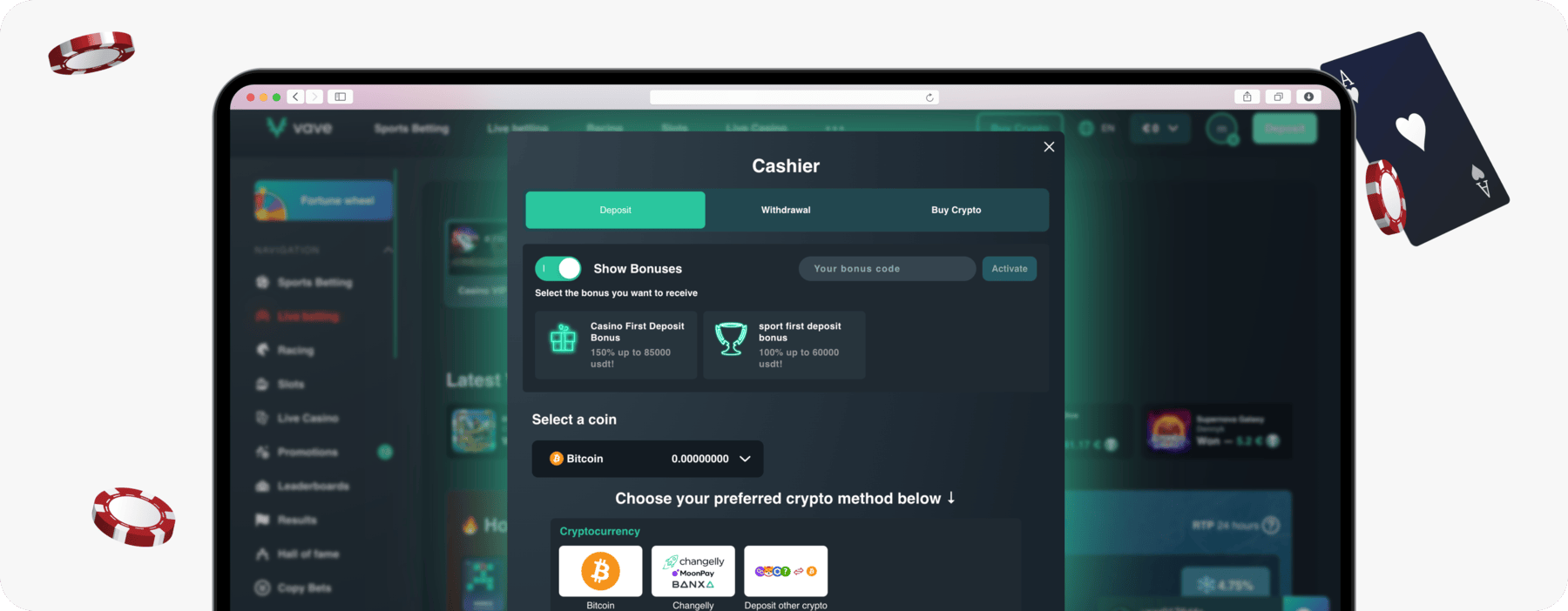 screenshot of vave cashier window with payment methods