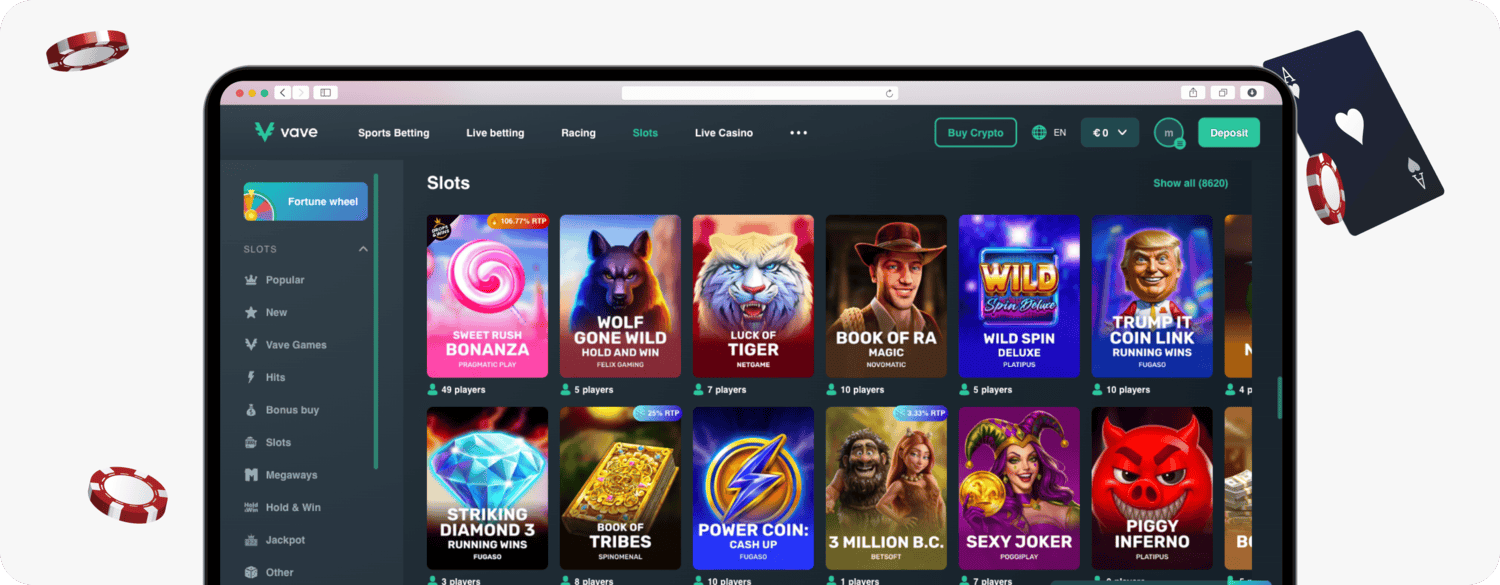 screenshot of vave slots library