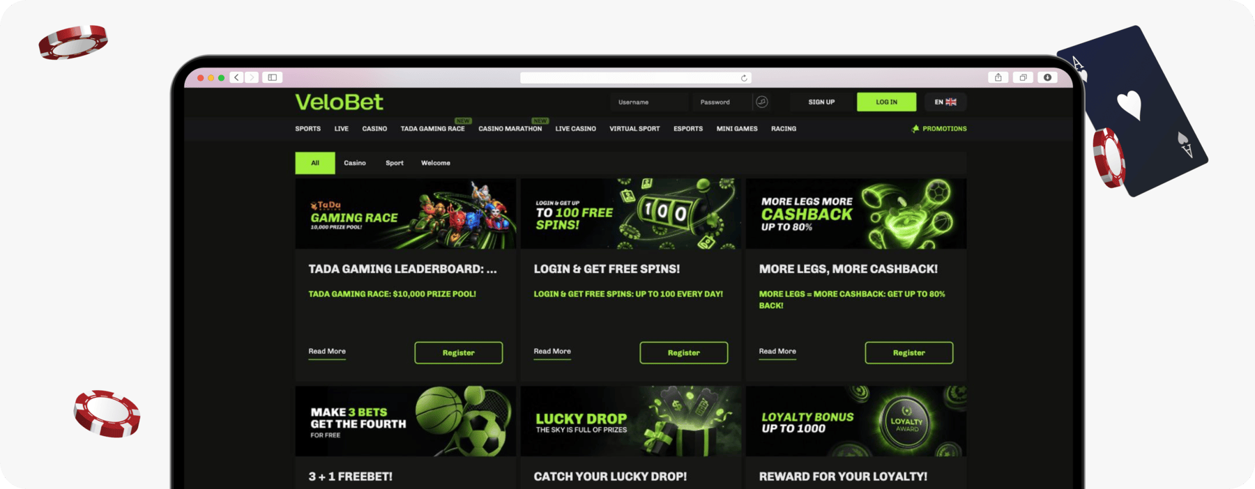 screenshot of velobet promotions page