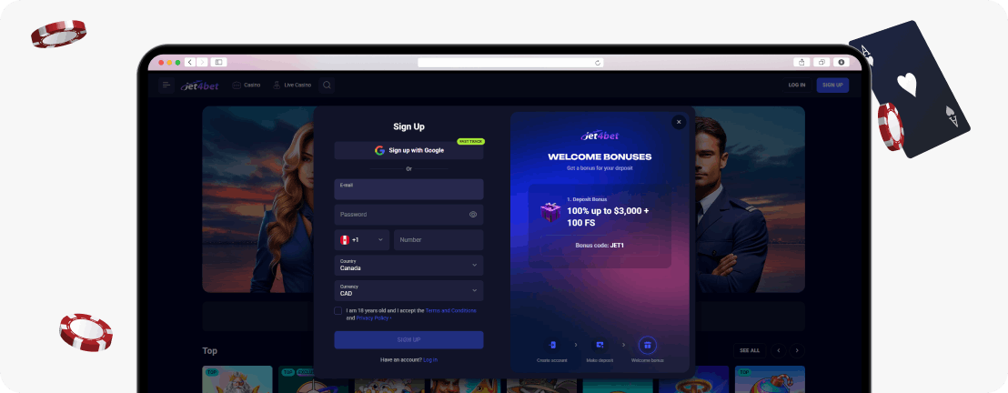 Jet4Bet sign-up form