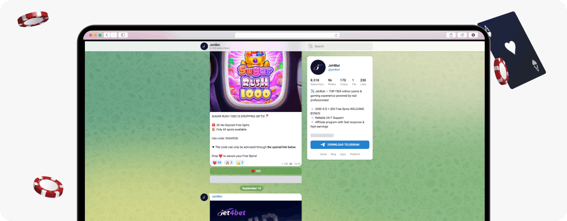 Jet4Bet Telegram post