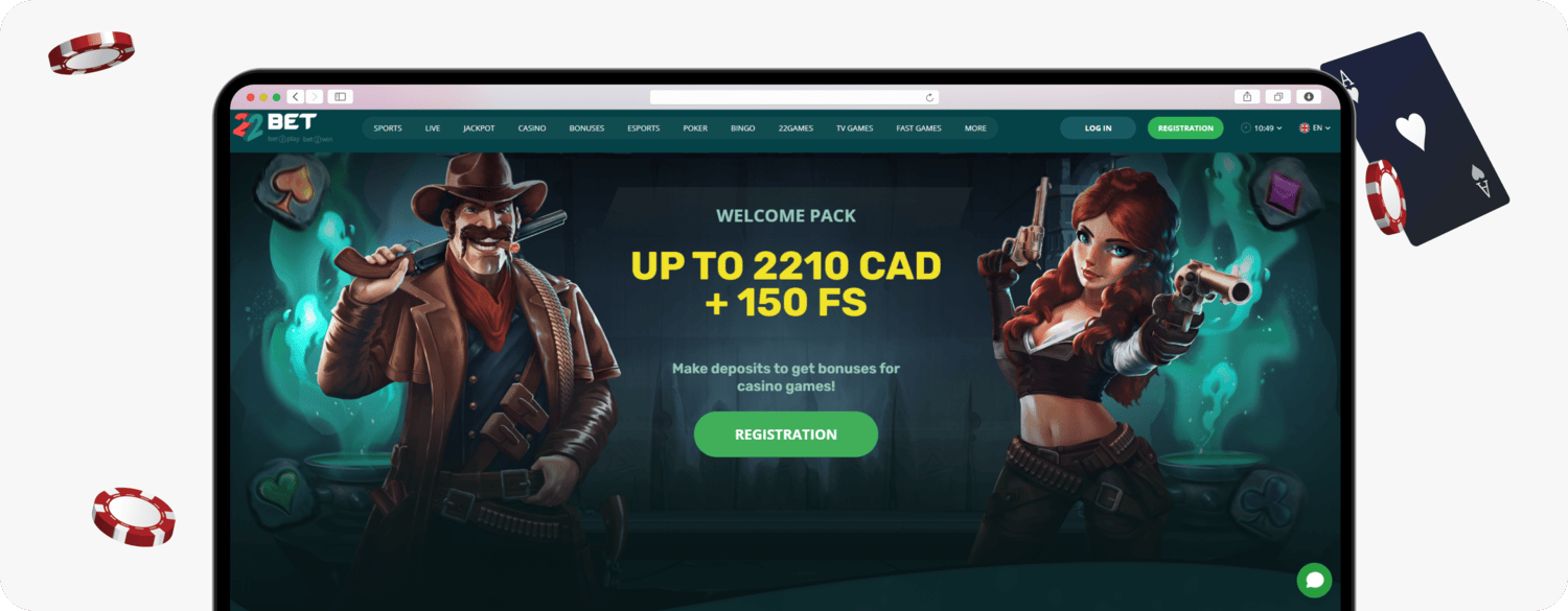 screenshot of 22bet canada welcome pack