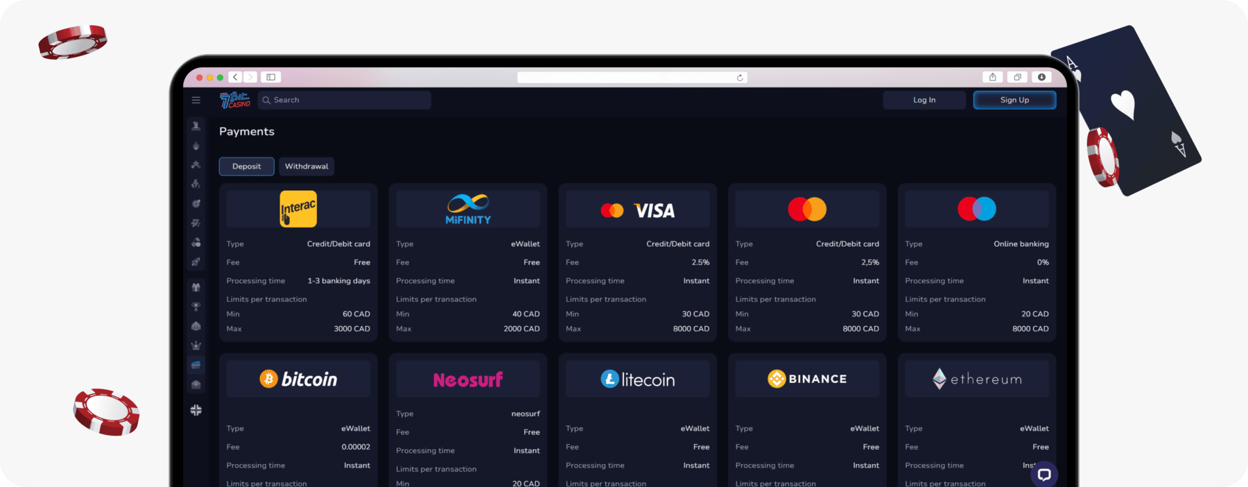 screenshot of 7bit casino deposit methods