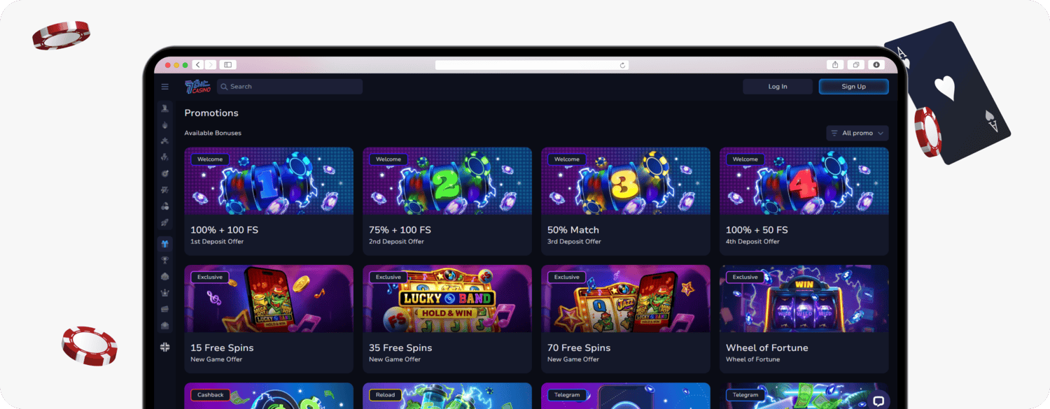 screenshot of 7bit casino promotions page