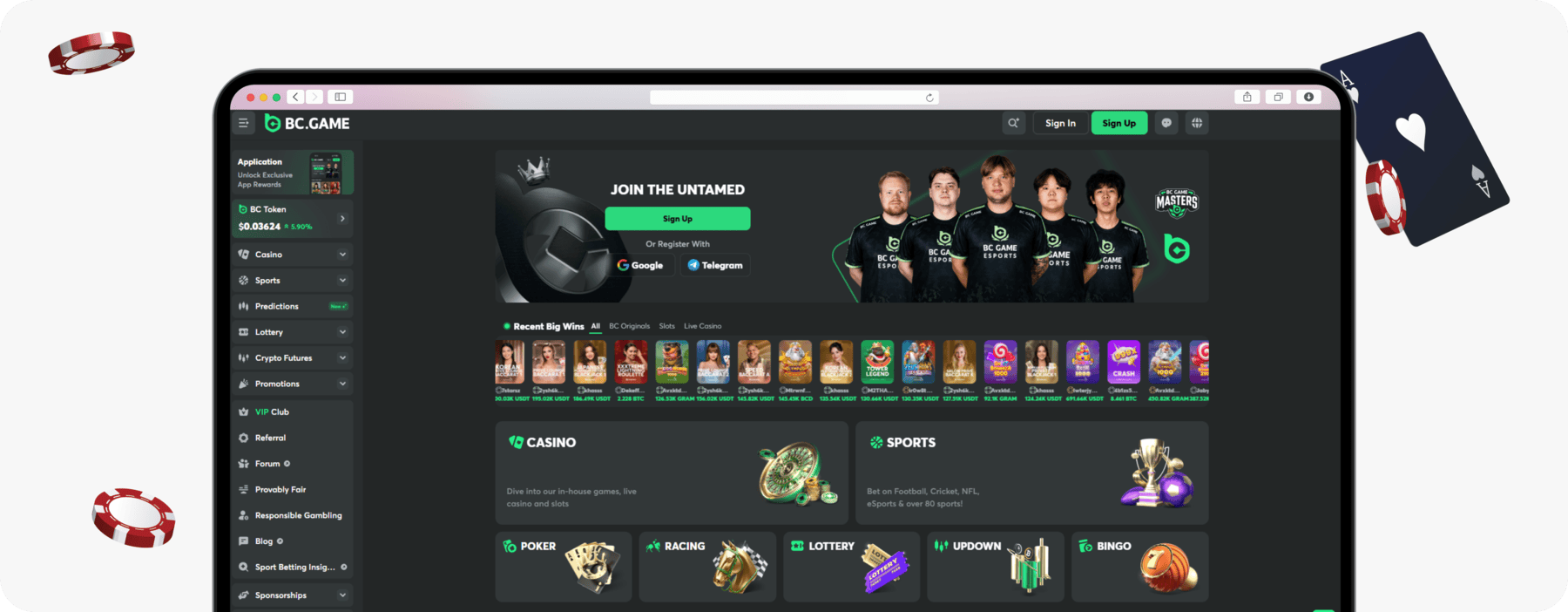 screenshot of bc.game homepage