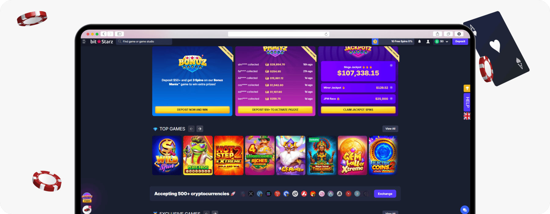 screenshot of bitstarz casino homepage