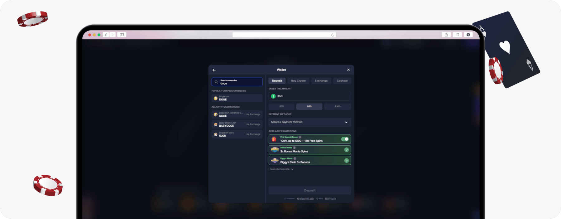 screenshot of bitstarz dogecoin deposit
