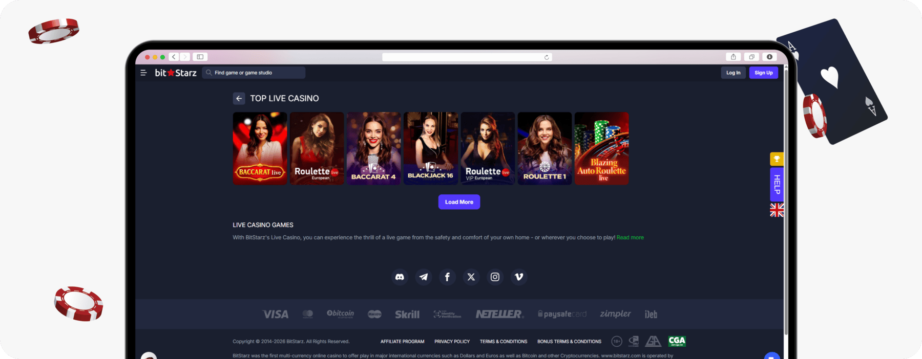 screenshot of bitstarz top live casino lobby