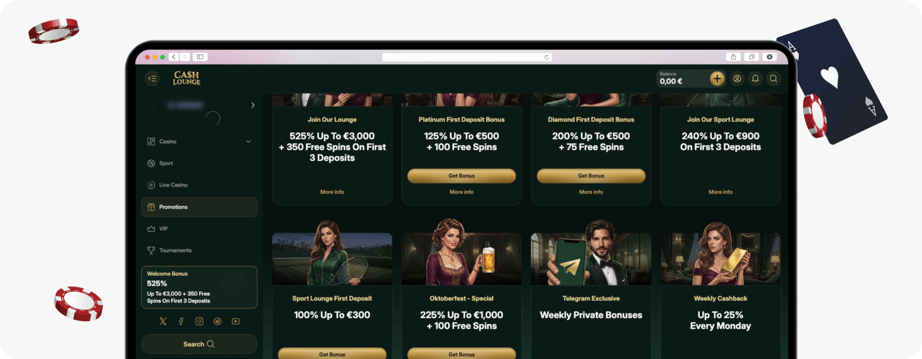 screenshot of cash lounge promotions page
