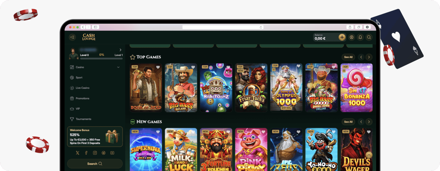 screenshot of cash lounge casino slot games