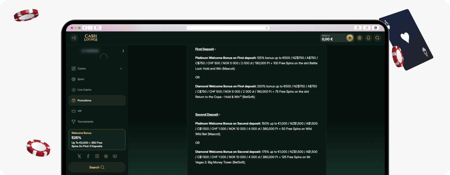 screenshot of cash lounge welcome package stages