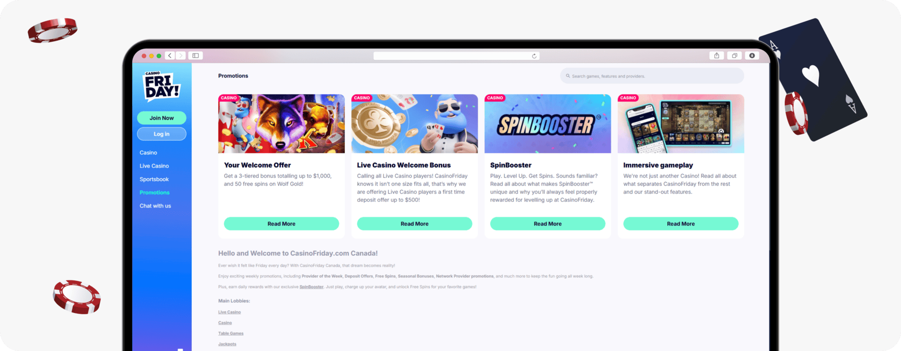 screenshot of casino friday promotions page