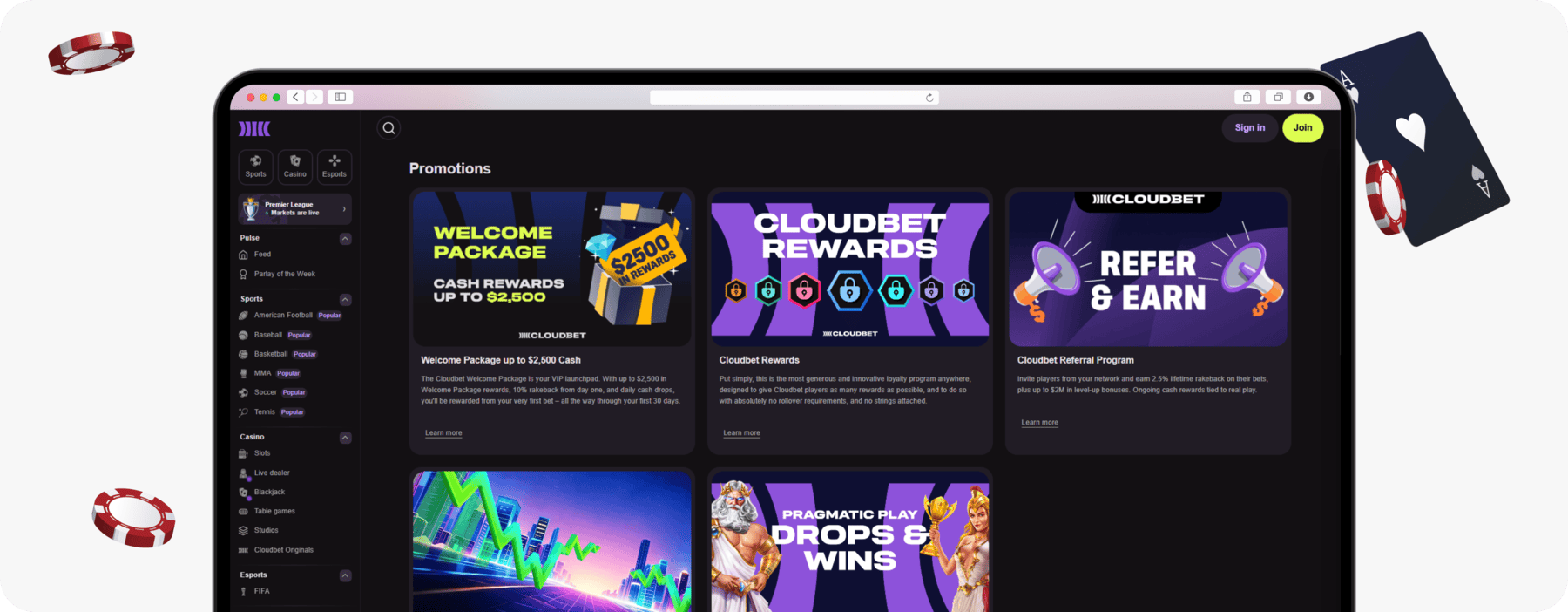 screenshot of cloudbet promotions page