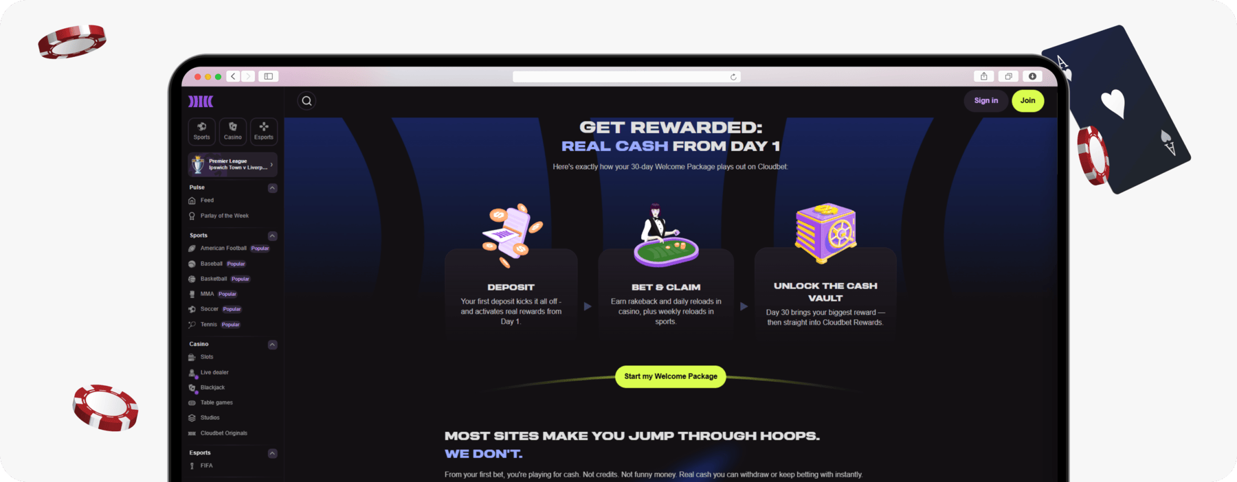 screenshot of cloudbet welcome package