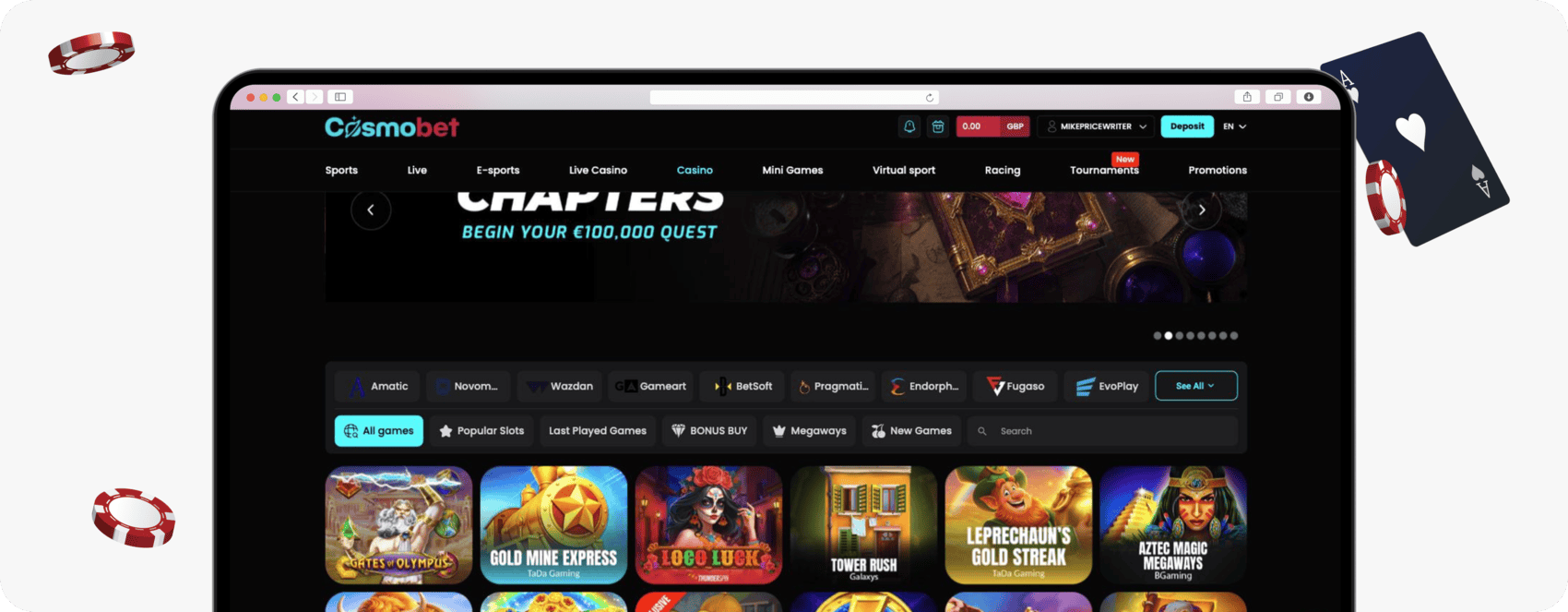 screenshot of cosmobet casino lobby
