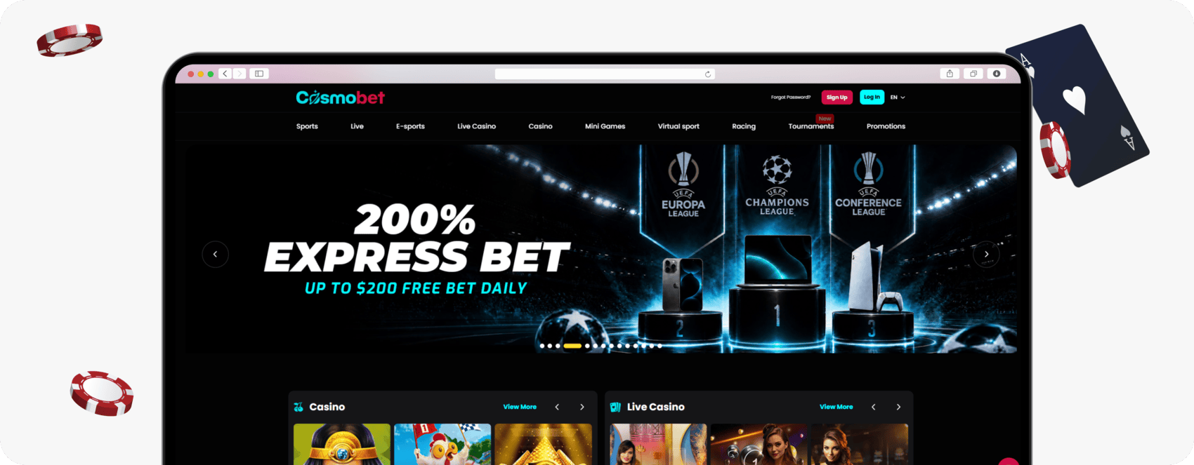 screenshot of cosmobet homepage
