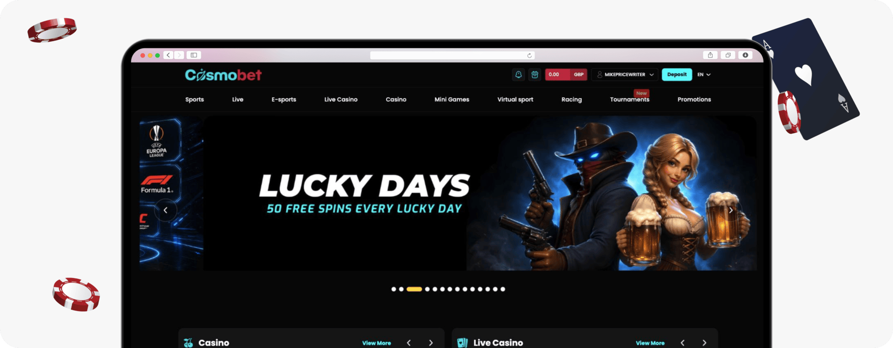 screenshot of cosmobet homepage