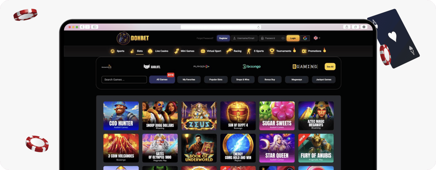 screenshot of donbet casino slot games