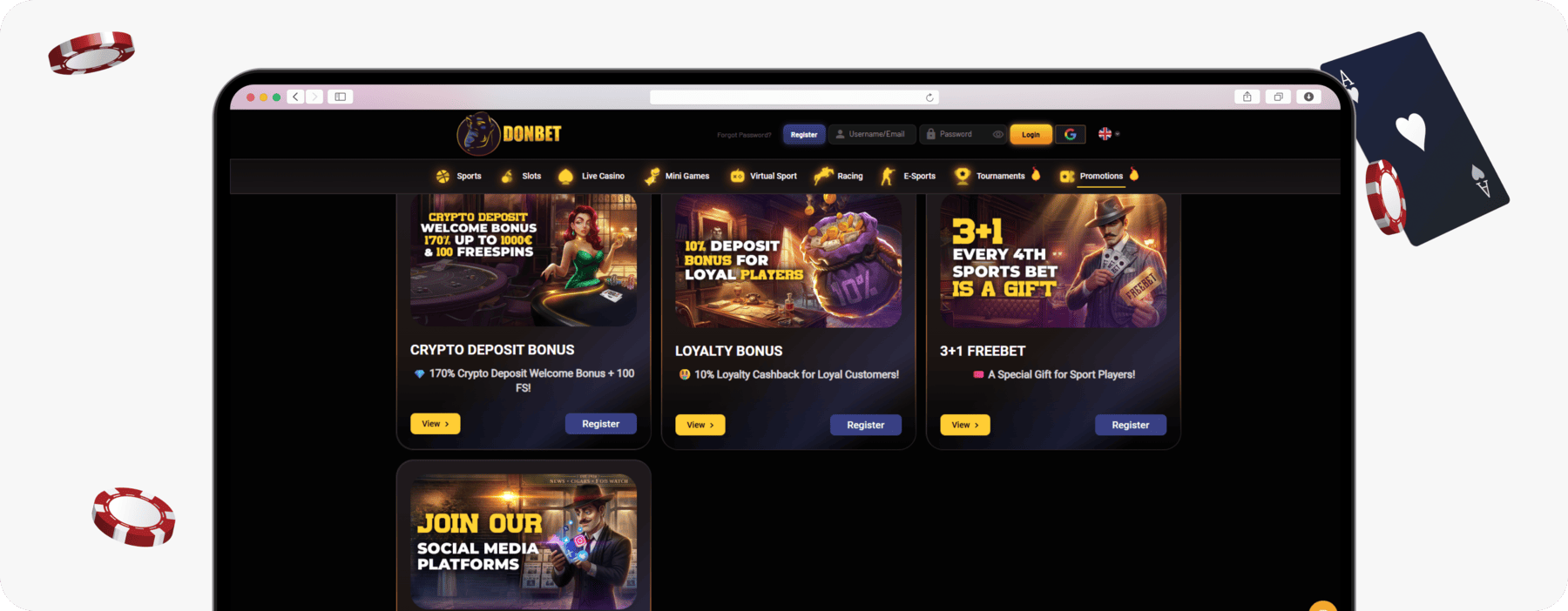 screenshot of donbet promotions page
