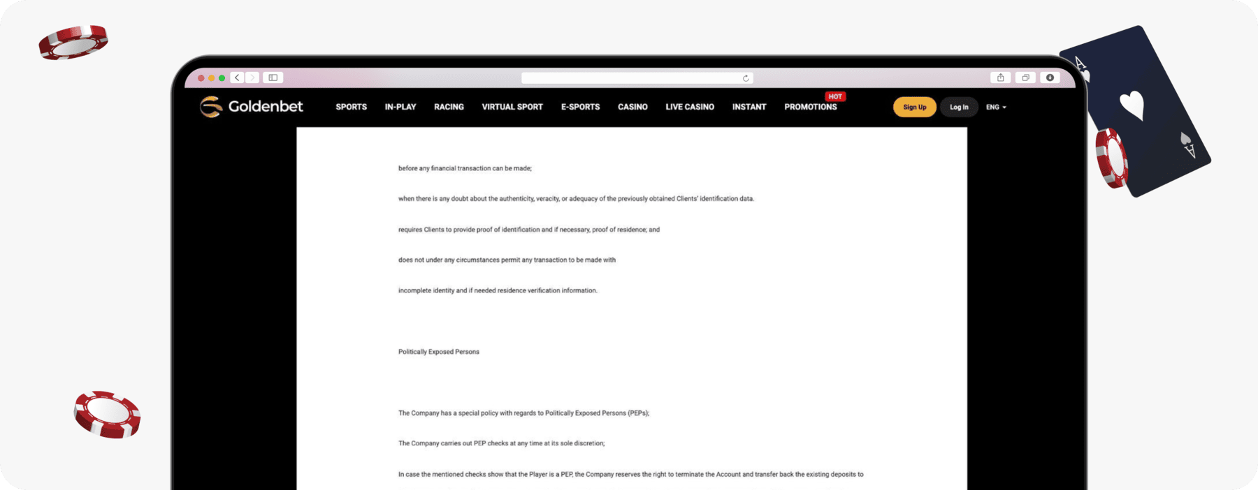 screenshot of goldenbet kyc policy