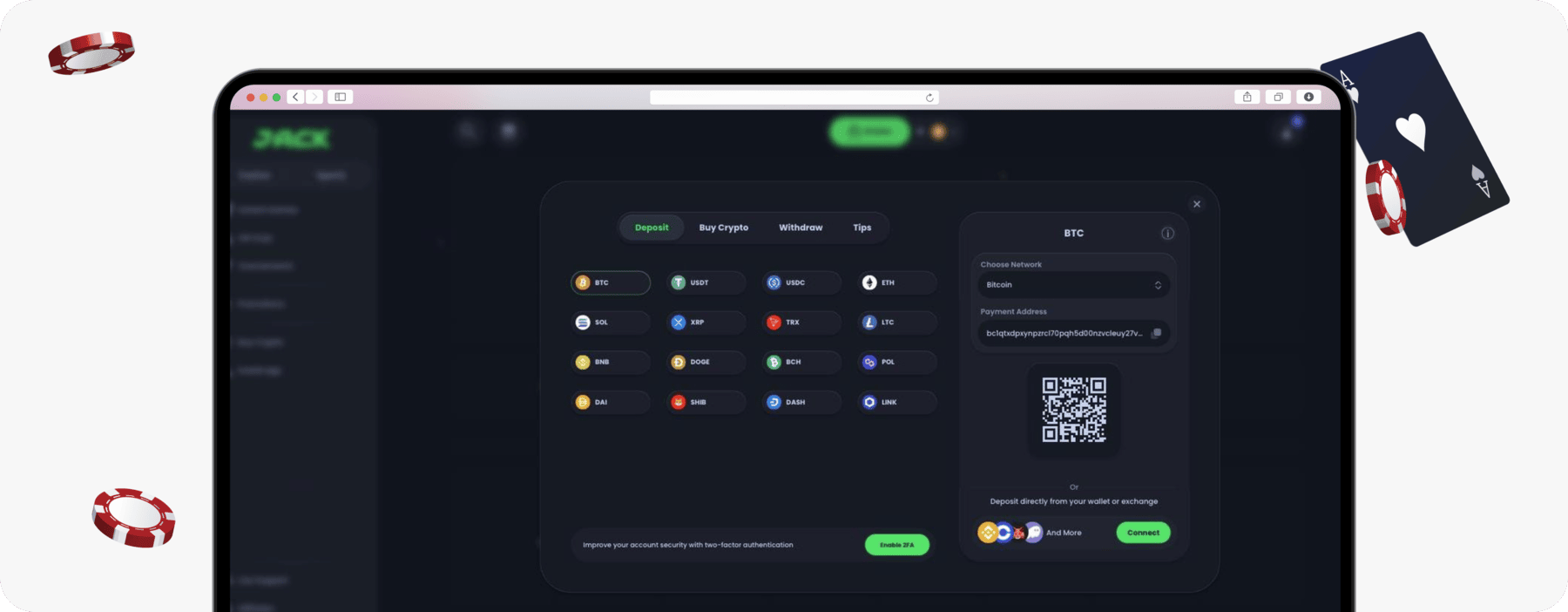 screenshot of jack casino deposit methods