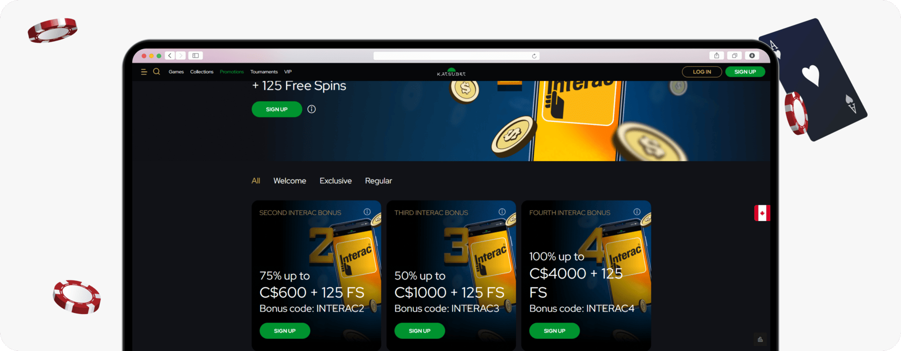 screenshot of katsubet canada promotions page