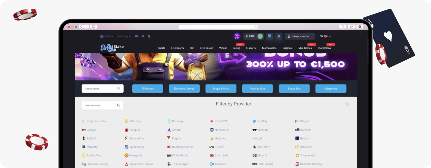 screenshot of mystake game providers