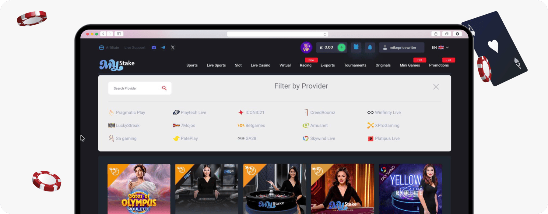 screenshot of live casino game providers