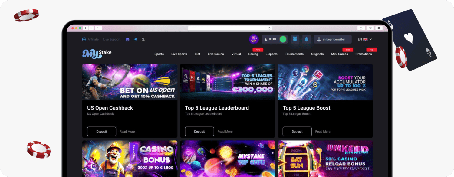screenshot of mystake promotions page