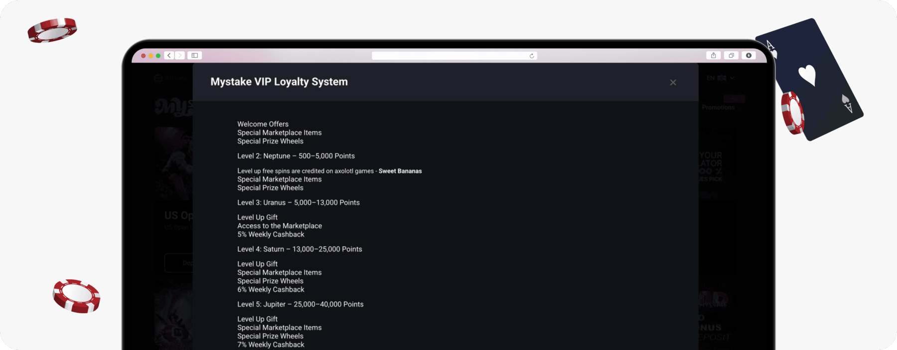 screenshot of details on mystake vip tiers