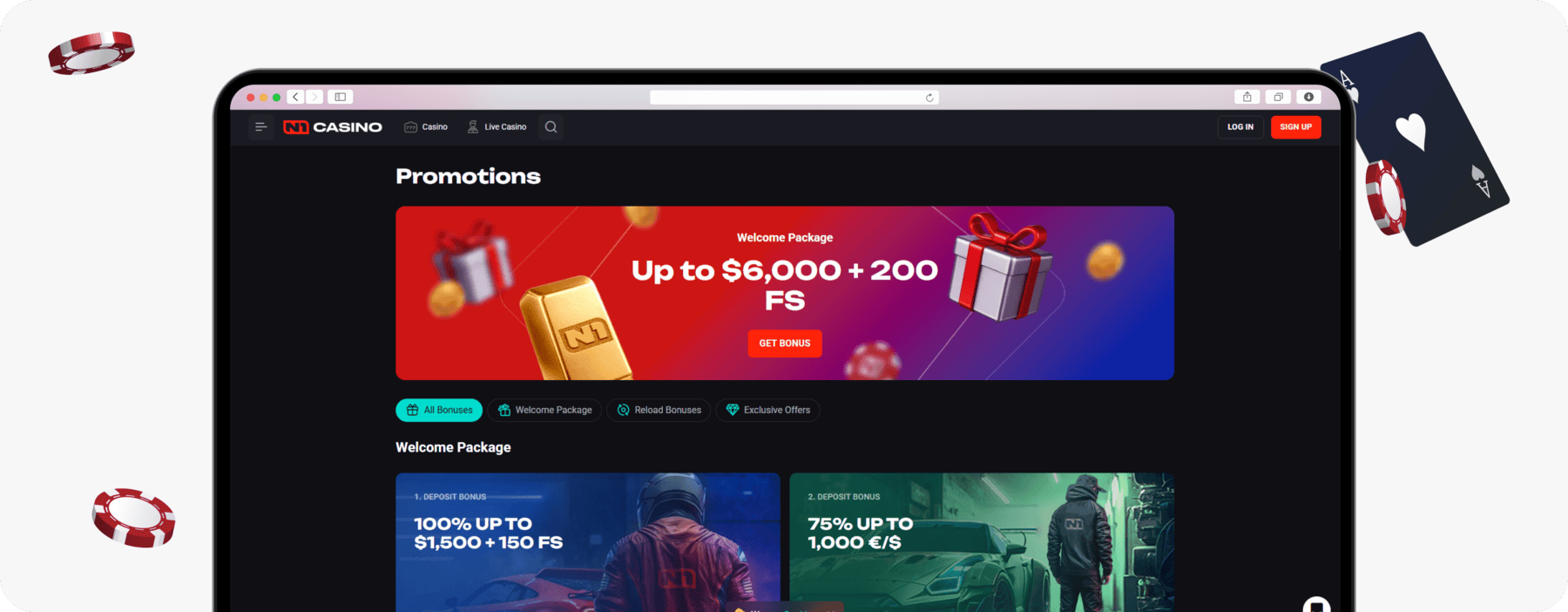 screenshot of n1 casino promotions page