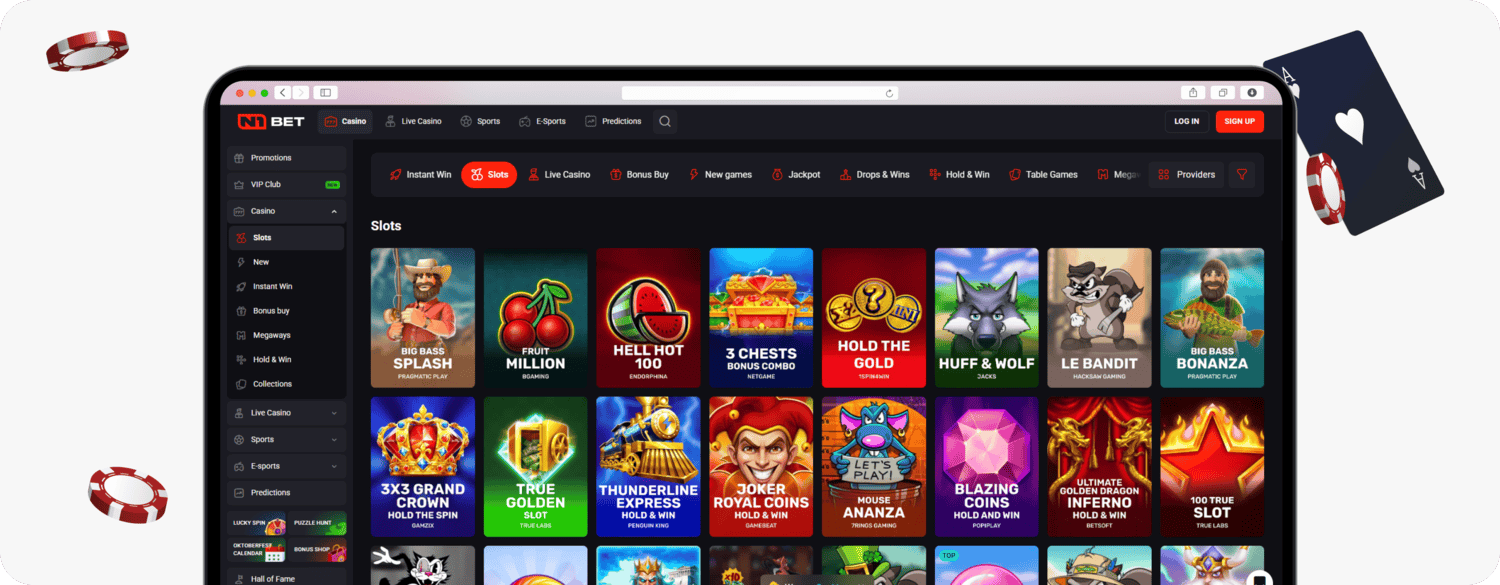 screenshot of n1bet canada casino slots