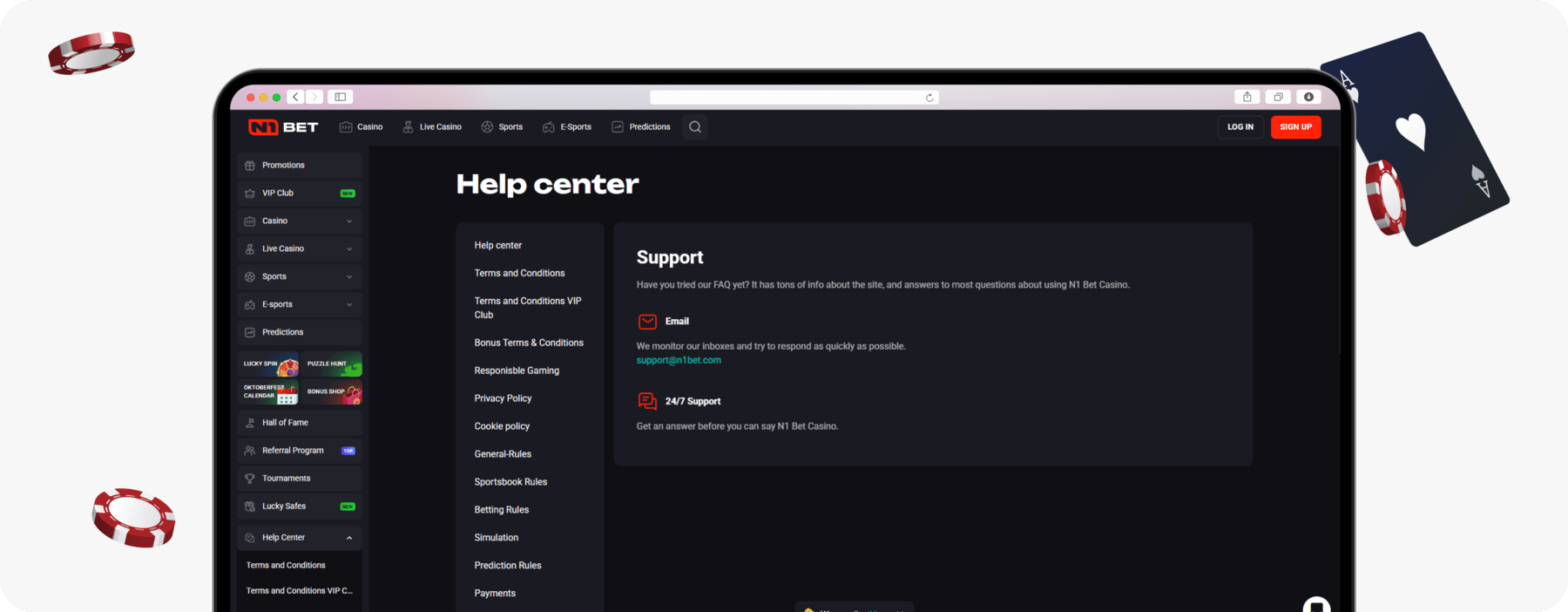 screenshot of n1bet canada help center