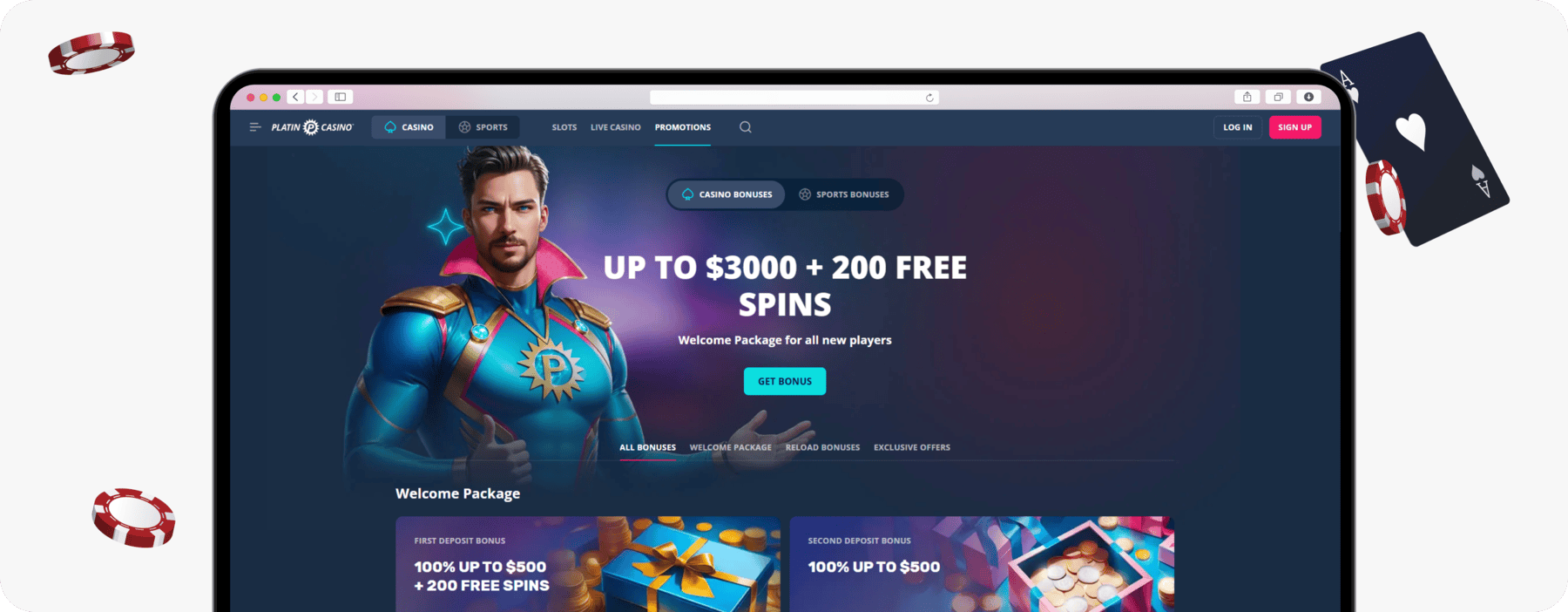 screenshot of platin casino promotions page