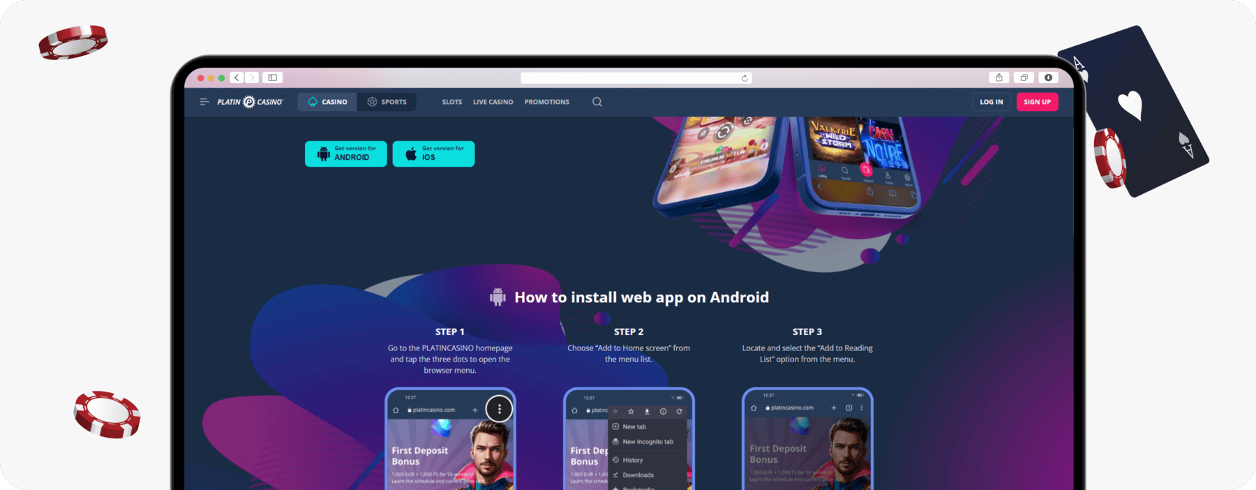 screenshot of platin casino app page