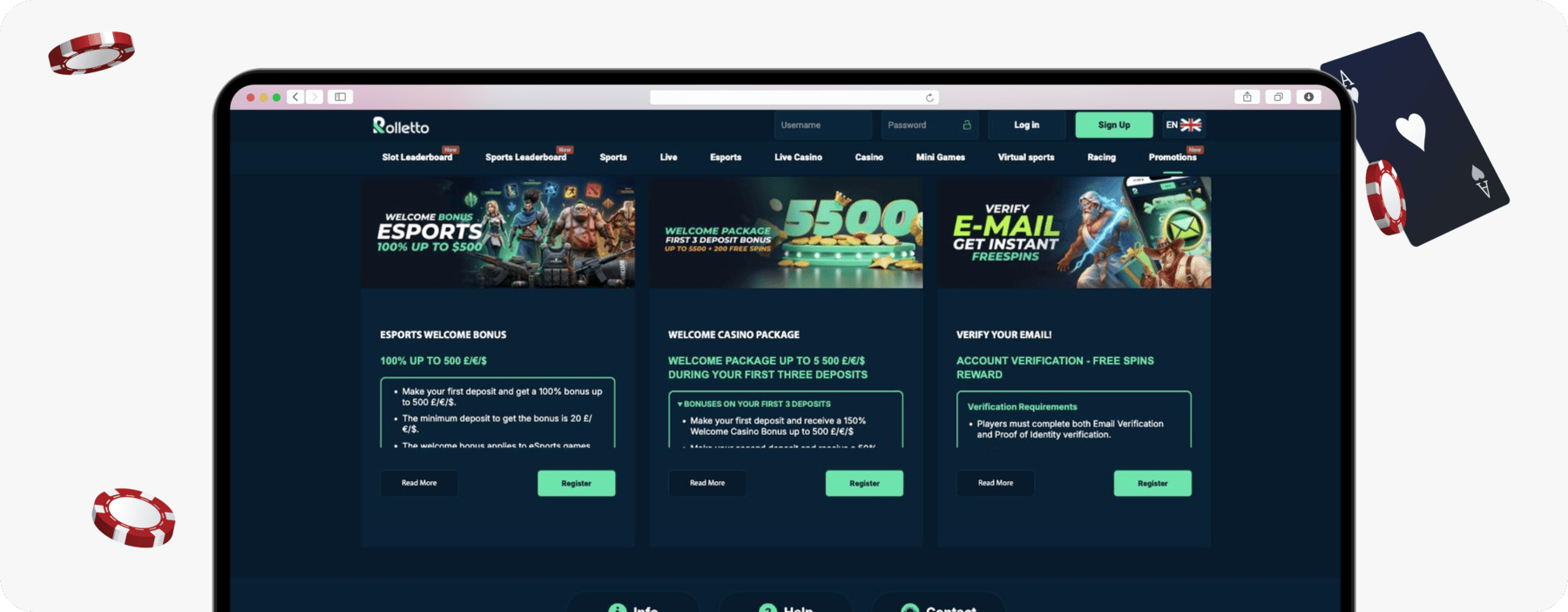 screenshot of rolletto email verification free spins offer