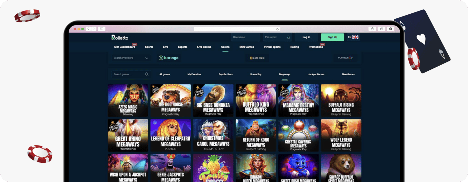 screenshot of rolletto megaways slots