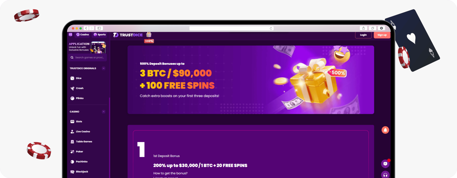 screenshot of trustdice first deposit bonus