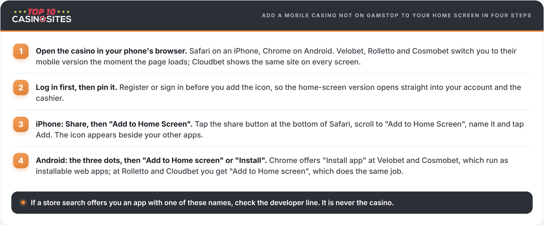 instructions on how to install a casino app